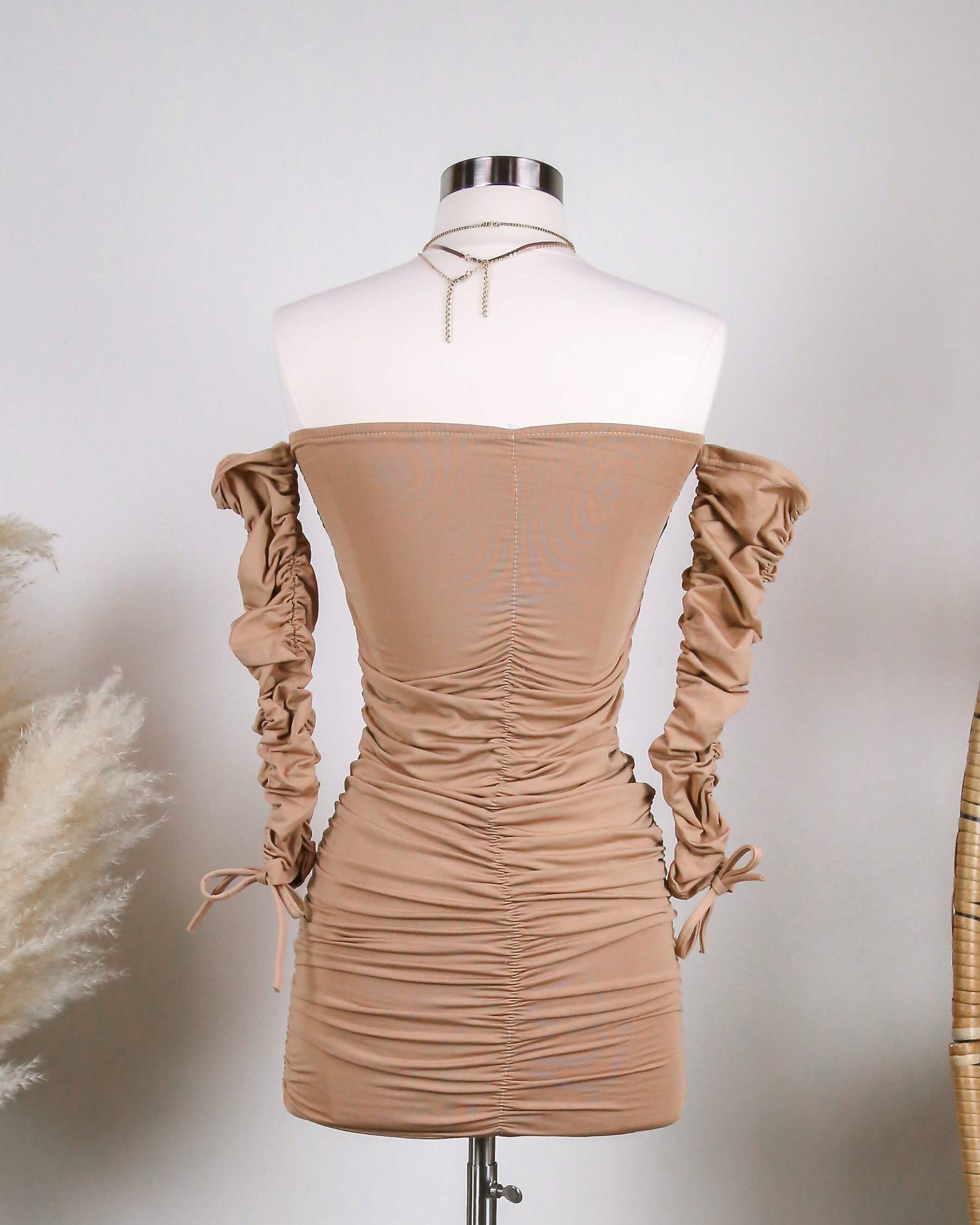 FlirtyHourFleeceLinedRuchedMiniDressinBROWN4