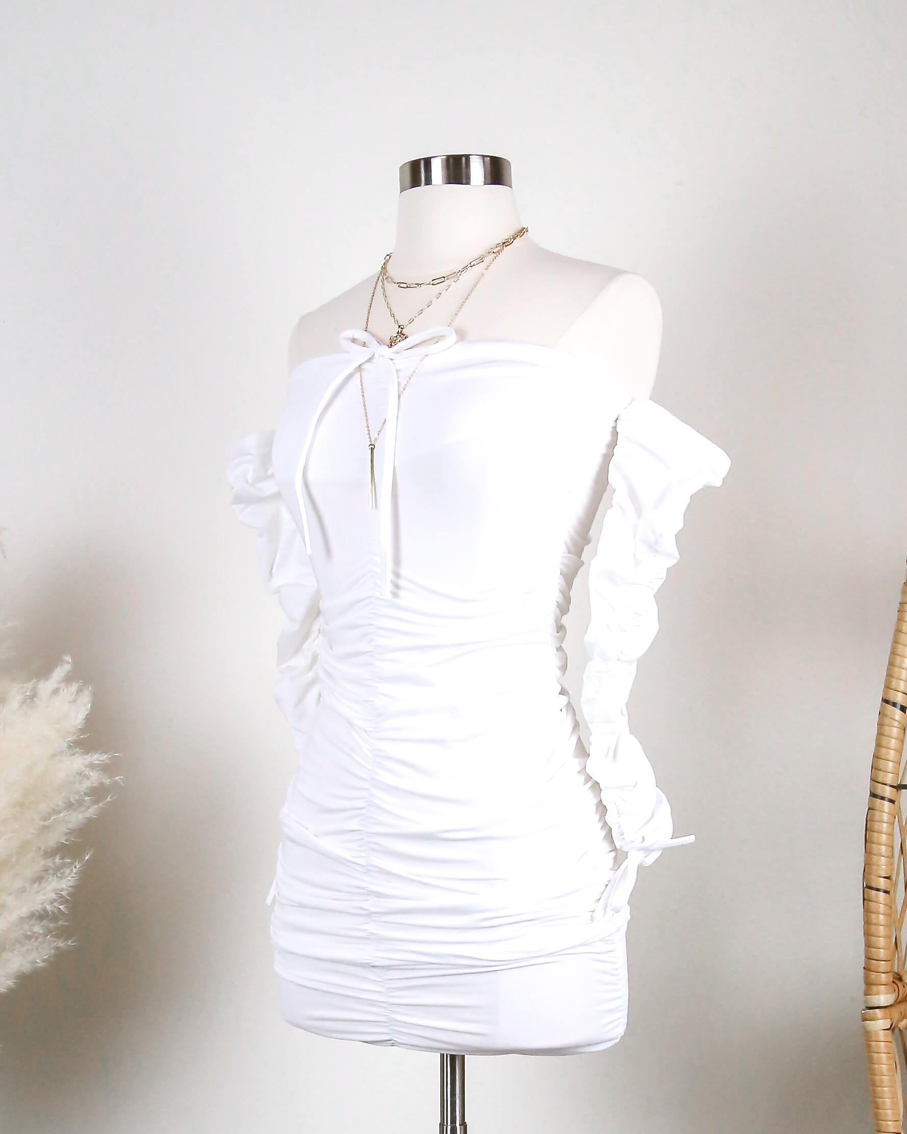 FlirtyHourFleeceLinedRuchedMiniDressinWHITE2