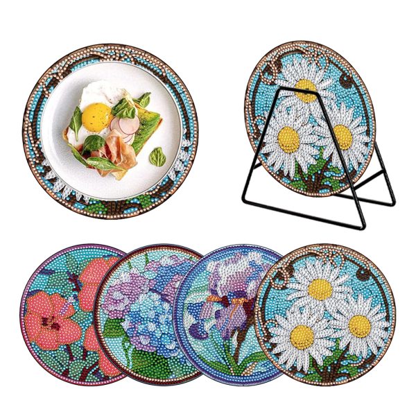 4PCS Acrylic Diamond Painting Placemats for Dining Table Decor Kit (Flower)